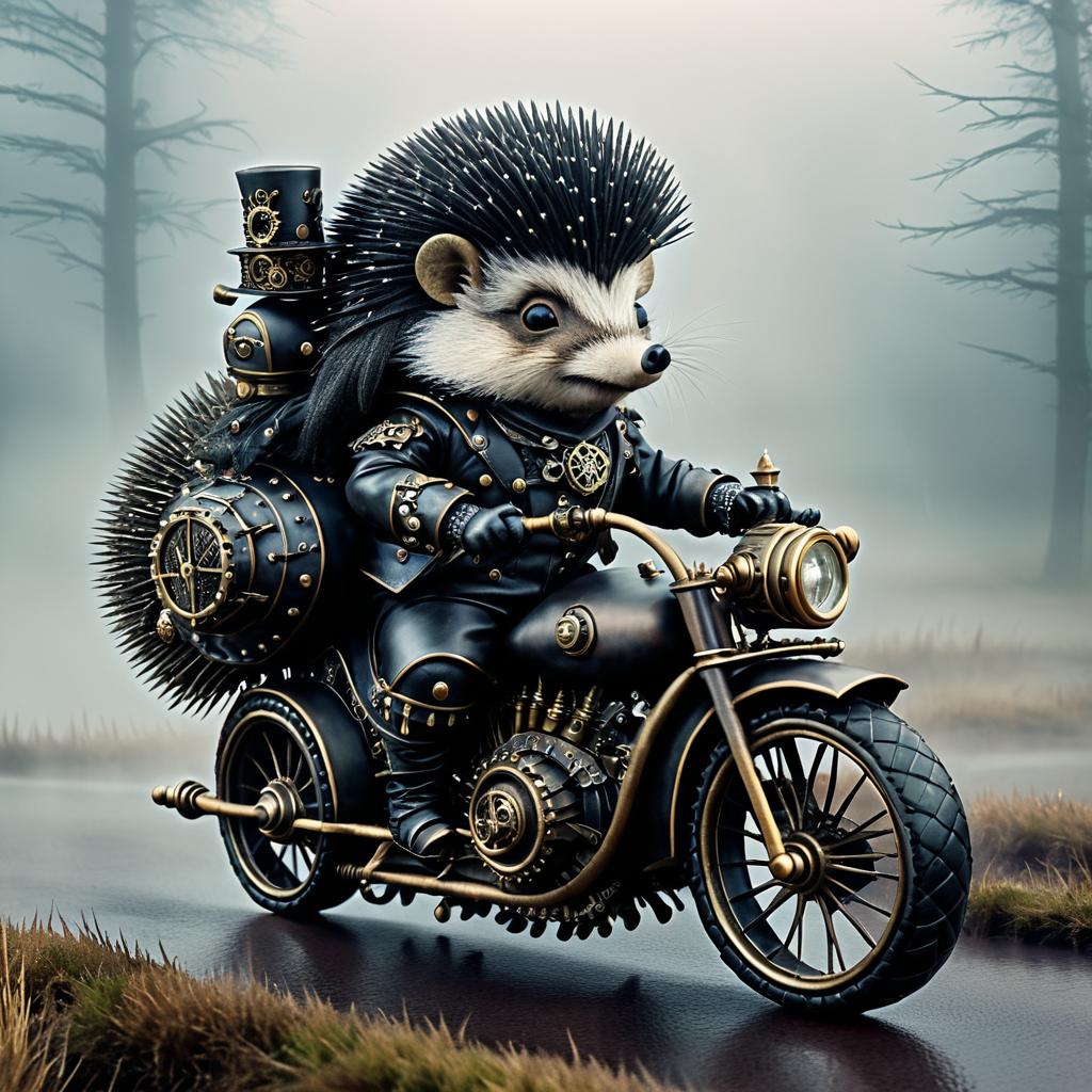 Steampunk Hedgehog on Gothic Motorbike