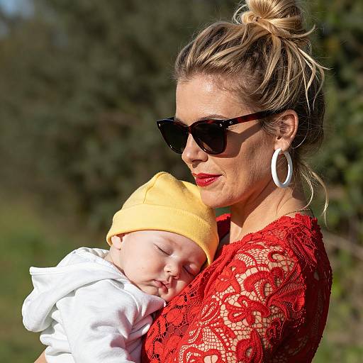 Chic Mother with Baby in Nature