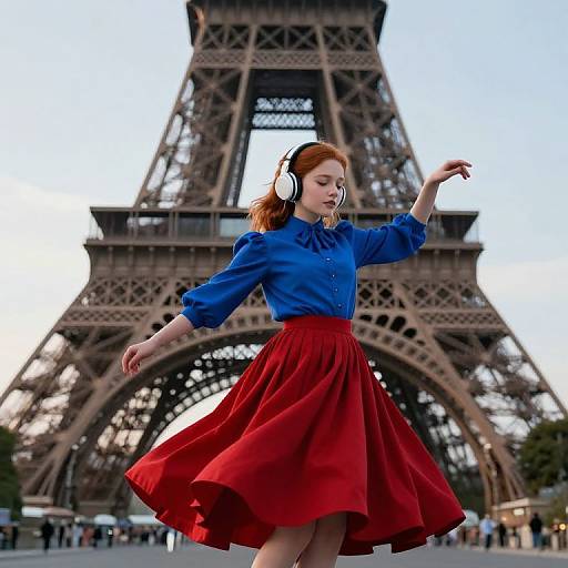 Victorian Girl Dancing Under Eiffel Tower