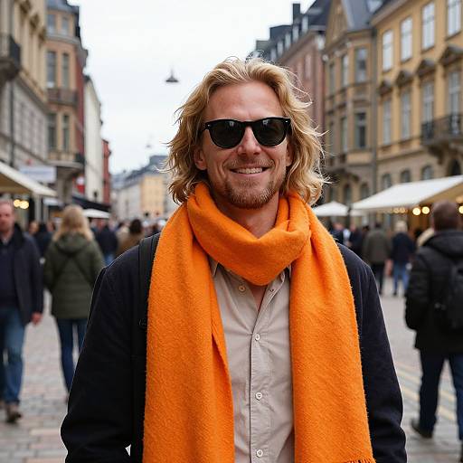 Smiling Man in Vibrant Urban Scene