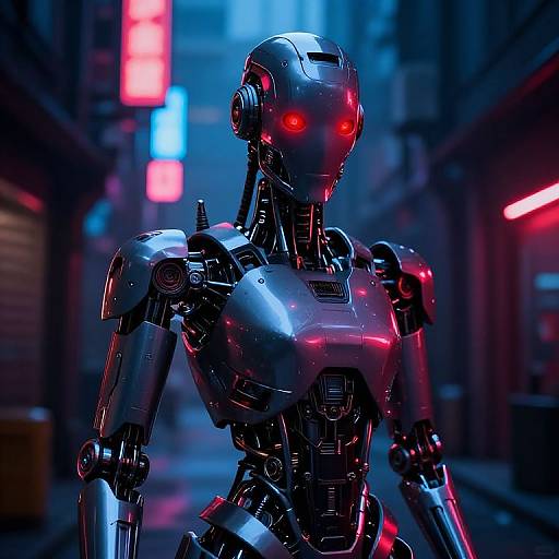 Futuristic Cyborg with Red Eyes