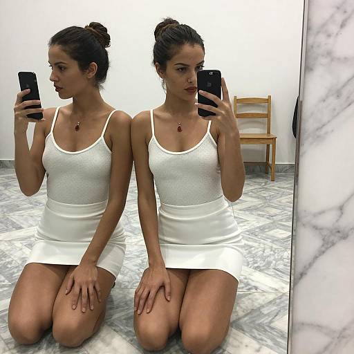 Woman Taking Mirror Selfie in White Outfit