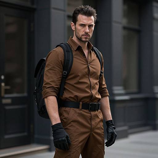 Mysterious Rugged Man in Urban Setting