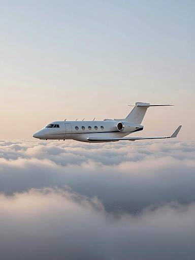 Private Jet Over Pastel Cloudscape