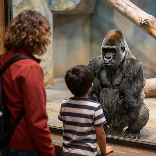 Boy Watching Gorilla at Zoo Exhibit