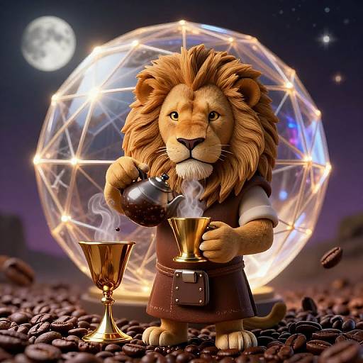 Barista Lion Brewing Under Moonlight