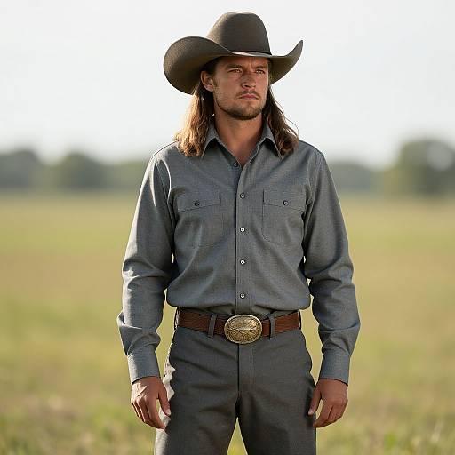 Man in Cowboy Hat and Gray Outfit