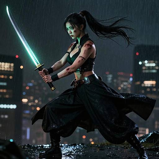 Cyberpunk Warrior in Neon Night