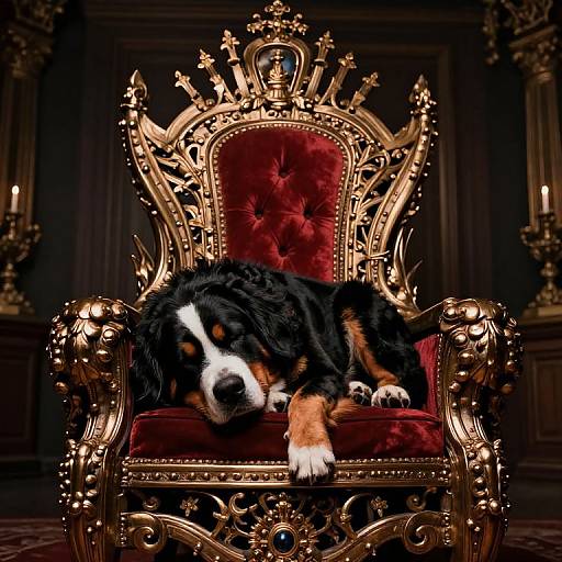 Hyper-Realistic Bernese Dog on Throne