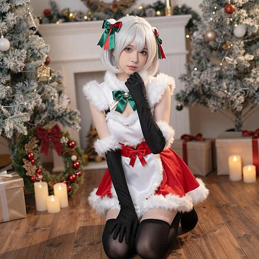 Festive Cosplayer in Winter Outfit