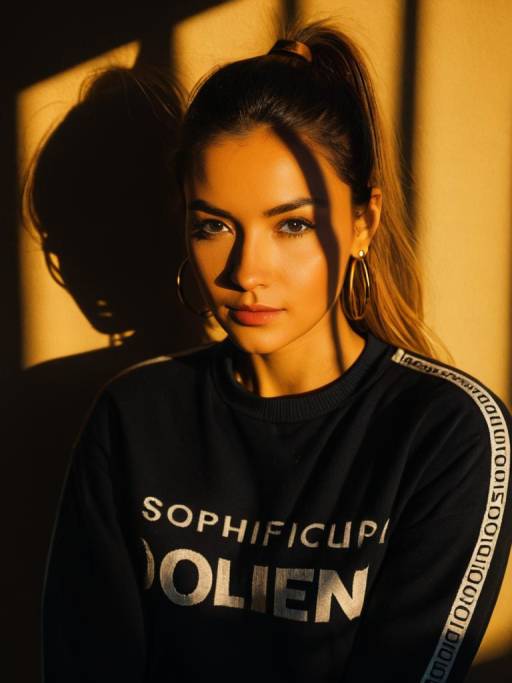 Young Woman in Dark Sweatshirt with Hoop Earrings