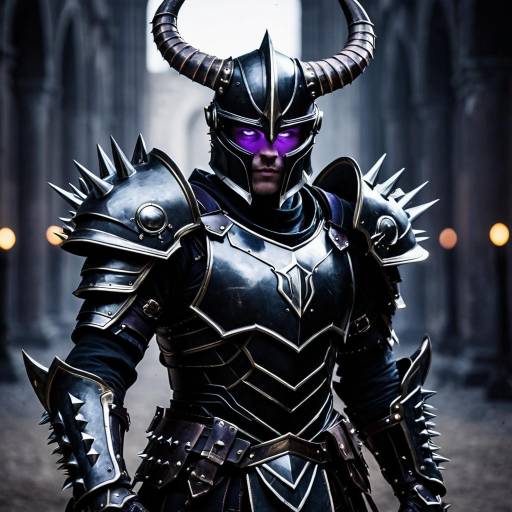 Dark Warrior in Spiked Armor with Glowing Purple Eyes