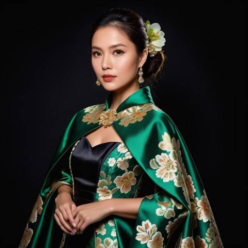 Elegant Okinawan Woman in Floral Brocade