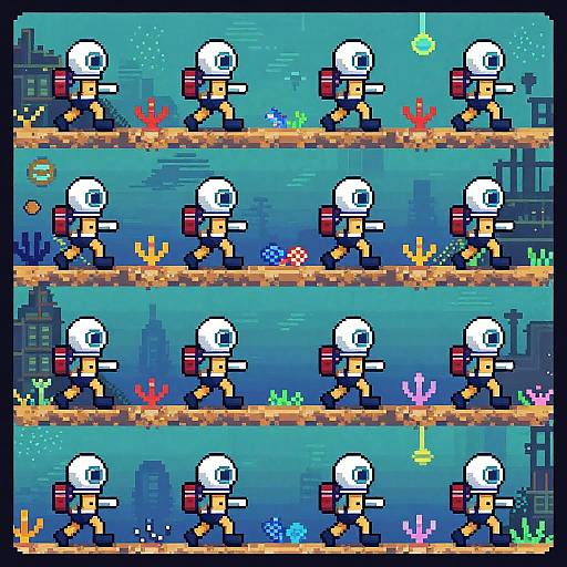 Pixel Art Underwater Explorer Animation