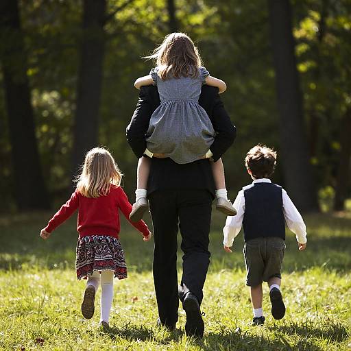 Family Adventure in a Sunlit Forest