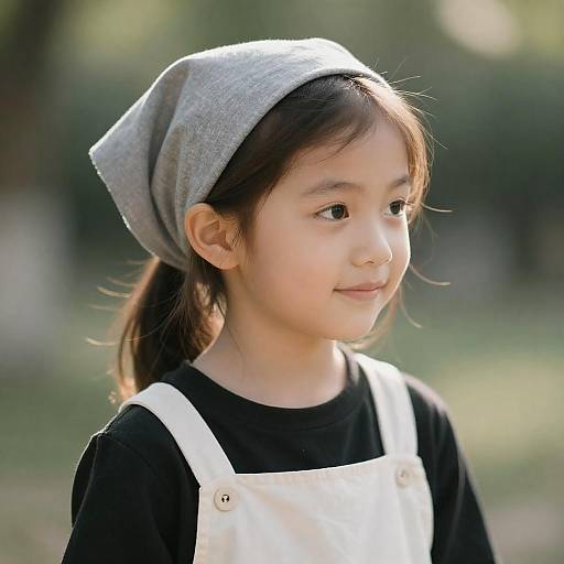 Young Girl in Gray Headscarf Portrait