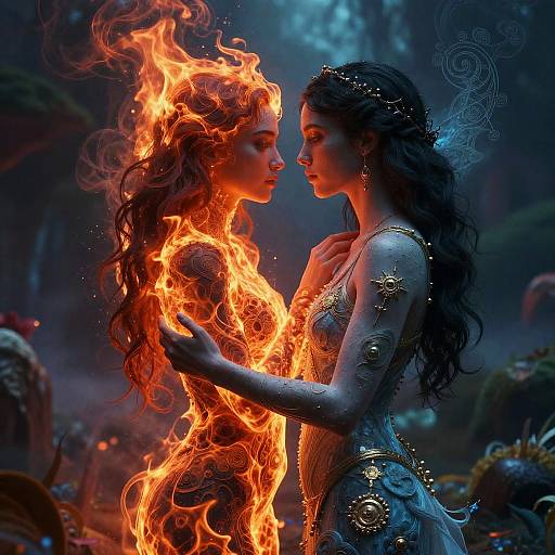 Surreal Duality: Fiery and Serene Figures