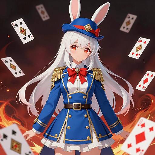 Anime Girl in Military Costume with Cards