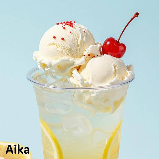 Lemon Ice Cream Float with Cherry