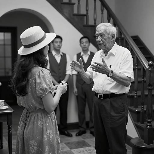Elderly Man and Woman in Dimly Lit Room