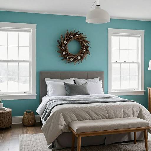 Cozy Winter Bedroom with Turquoise Wall
