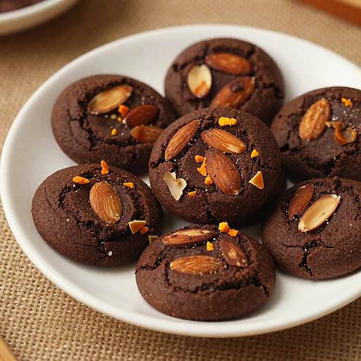 Close-Up Dark Chocolate Almond Cookies