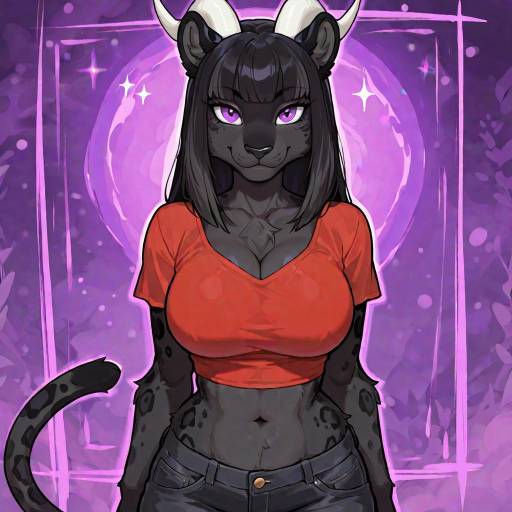 Furry Panther Girl with Violet Eyes
