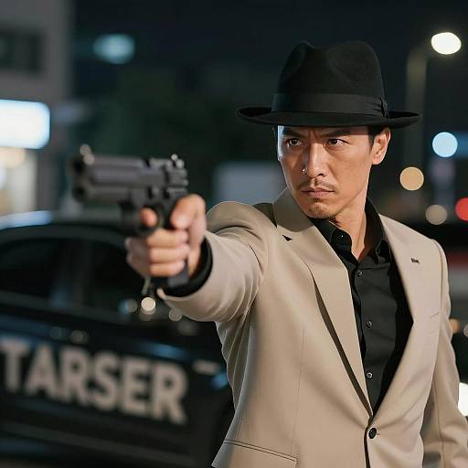 Mysterious Man in Fedora with Gun