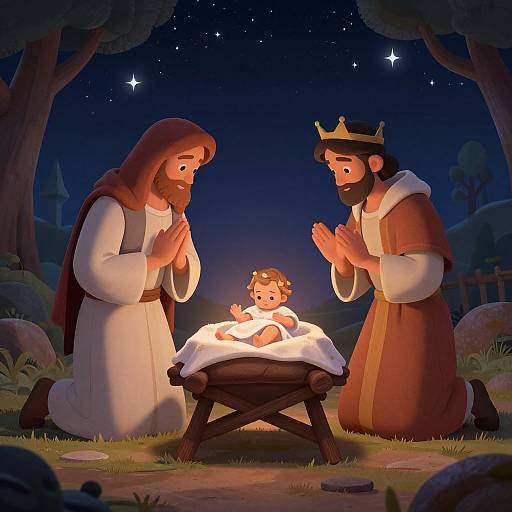 Vibrant Cartoon Nativity Scene Illustration