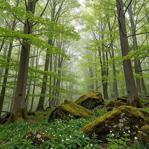 Panoramic Ancient Spring Forest Scene