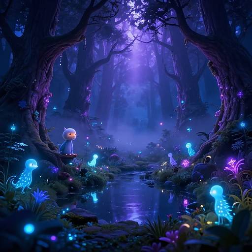 Whimsical Bioluminescent Forest Scene
