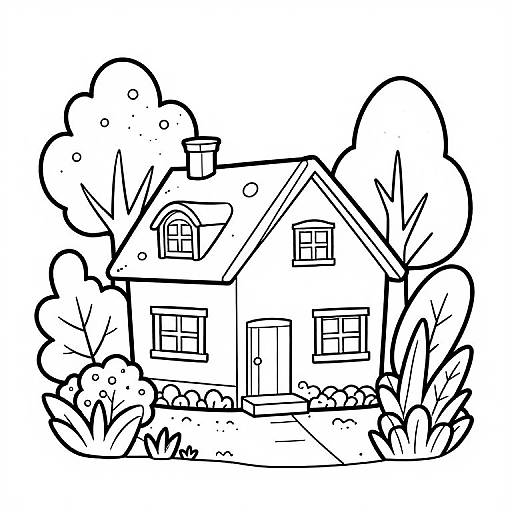 Whimsical Black and White House Illustration