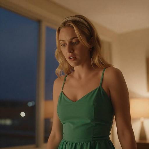 Low-Angle Portrait of Surprised Blonde Woman