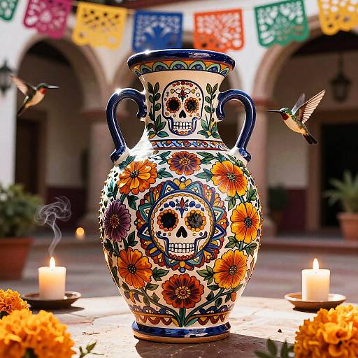 Ornate Talavera Vase with Marigold Mandala