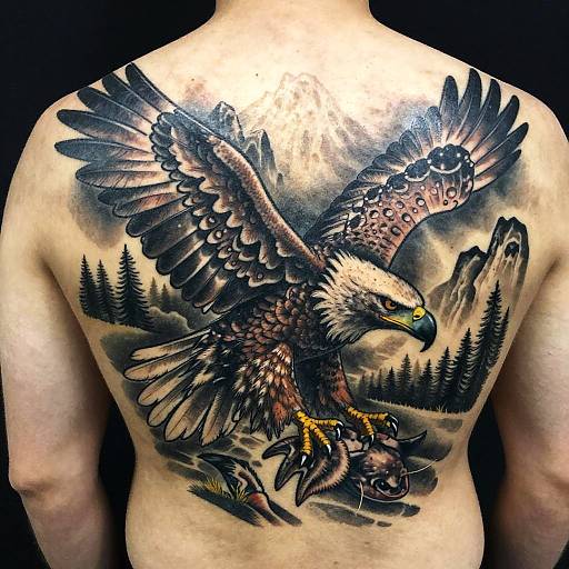 Eagle Hunting Back Tattoo Design