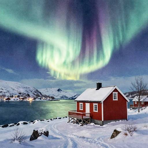 Luminous Nordic Winter Cottage Scene