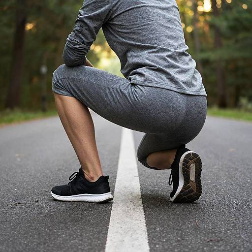 Athletic Person Crouching on Forest Path