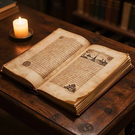 Ancient Manuscript on Wooden Table
