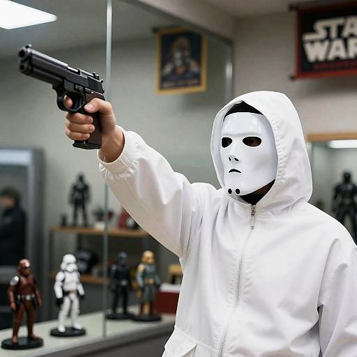 Mysterious Figure with Gun in Reflection