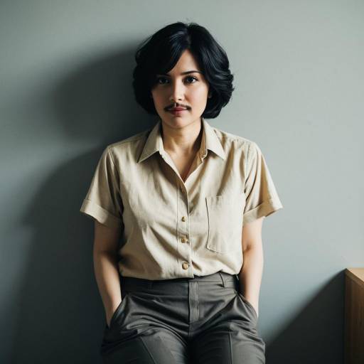 Portrait of Woman with Subtle Mustache in Casual Outfit