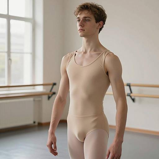 Male Ballet Dancer in Beige Leotard