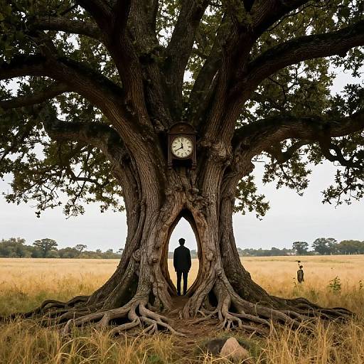 Majestic Hollow Tree with Vintage Clock