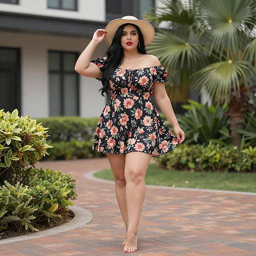 Curvy Woman in Floral Dress Photo