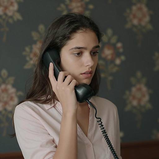 Focused Young Woman with Rotary Phone