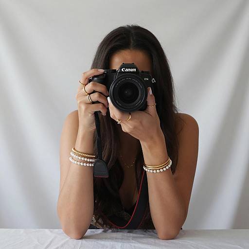Elegant Woman Photographing with Canon Camera