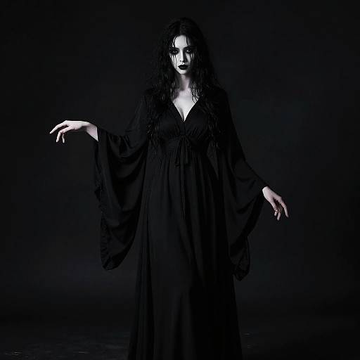 Gothic Woman in Dramatic Black Dress