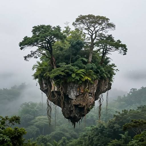 Floating Island Above Misty Forest