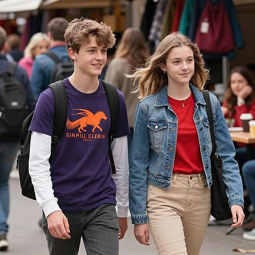 Teenagers Enjoying a Bustling Market Scene