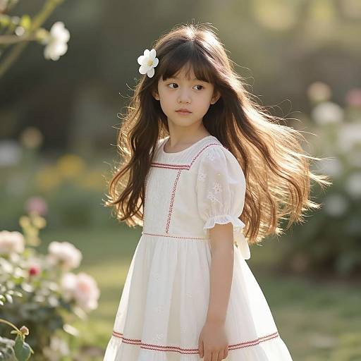Serene Young Girl in Sunlit Garden