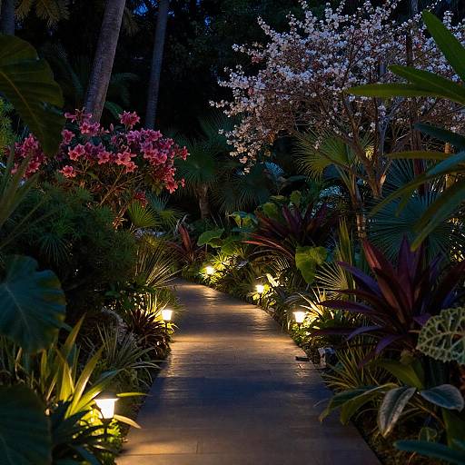 Moonlit Tropical Garden with Fairy Path
